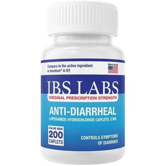Anti Diarrheal 2mg 200 Caplets by IBS LABS MADE IN USA - NutriGlobal