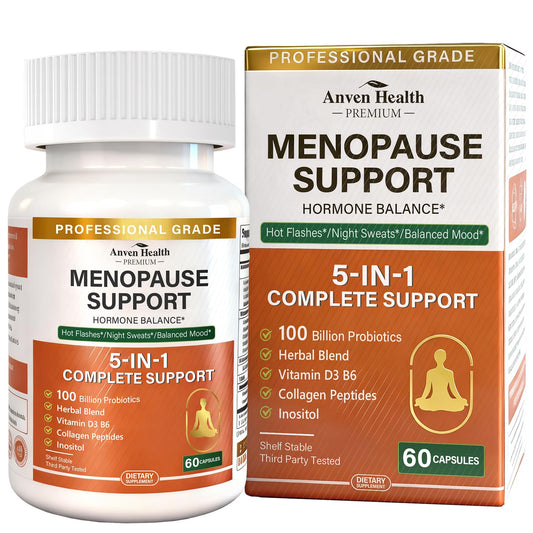 Anven Health Menopause Supplements for Women, Vitamin D3 & B6, Menopause Relief Probiotics Supports Hot Flashes, Night Sweats, Bloating & Gut Health with Black Cohosh, Herbs, Collagen | 60 Veggie Caps - NutriGlobal