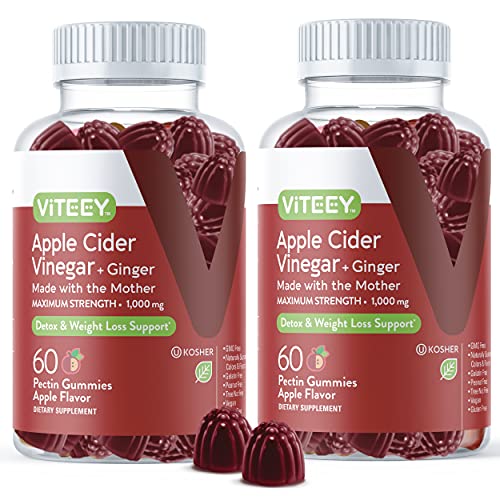 Apple Cider Vinegar Gummies 1,000mg Plus Ginger, ACV with The Mother, Detox Cleanse - NutriGlobal