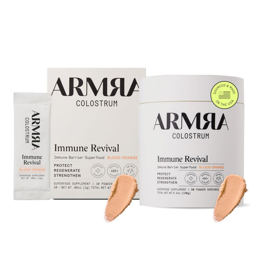ARMRA Colostrum™ Premium Powder, Grass Fed, Gut Health Bloating Immunity Skin & Hair, Contains 400+ Bioactive Nutrients, Keto, Gluten & Fat Free (Blood Orange Bundle | 120 Servings) - NutriGlobal
