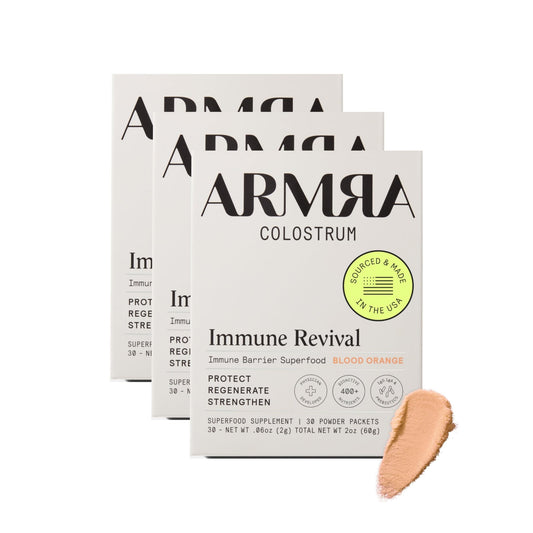 ARMRA Colostrum™ Premium Powder, Grass Fed, Gut Health Bloating Immunity Skin & Hair, Contains 400+ Bioactive Nutrients, Keto, Gluten & Fat Free (Blood Orange Bundle | 90 Servings) - NutriGlobal