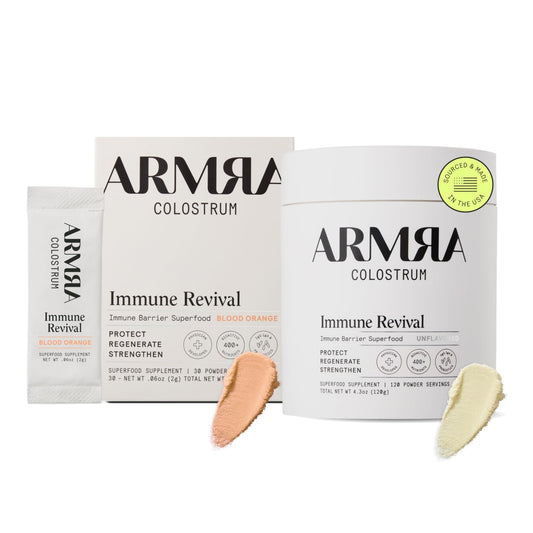 ARMRA Colostrum™ Premium Powder, Grass Fed, Gut Health Bloating Immunity Skin & Hair, Contains 400+ Bioactive Nutrients, Keto, Gluten & Fat Free (Blood Orange, Unflavored Bundle | 150 Servings) - NutriGlobal