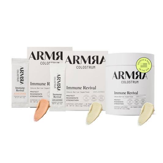 ARMRA Colostrum™ Premium Powder, Grass Fed, Gut Health Bloating Immunity Skin & Hair, Contains 400+ Bioactive Nutrients, Keto, Gluten & Fat Free (Blood Orange, Unflavored Bundle | 180 Servings) - NutriGlobal
