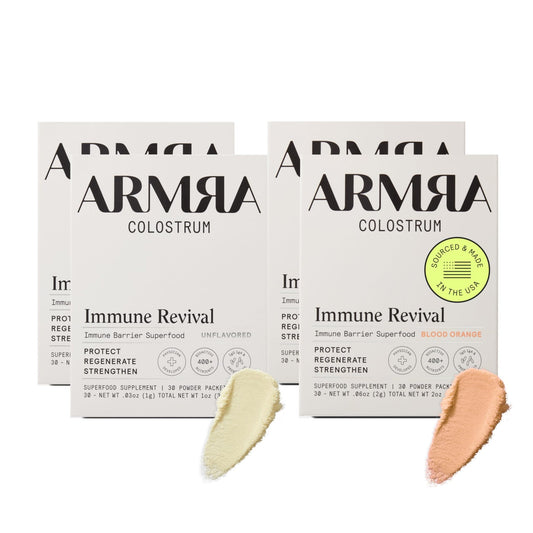 ARMRA Colostrum™ Premium Powder, Grass Fed, Gut Health Bloating Immunity Skin & Hair, Contains 400+ Bioactive Nutrients, Keto, Gluten & Fat Free (Unflavored, Blood Orange Bundle | 120 Servings) - NutriGlobal