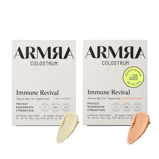 ARMRA Colostrum™ Premium Powder, Grass Fed, Gut Health Bloating Immunity Skin & Hair, Contains 400+ Bioactive Nutrients, Keto, Gluten & Fat Free (Unflavored, Blood Orange Bundle | 60 Servings) - NutriGlobal