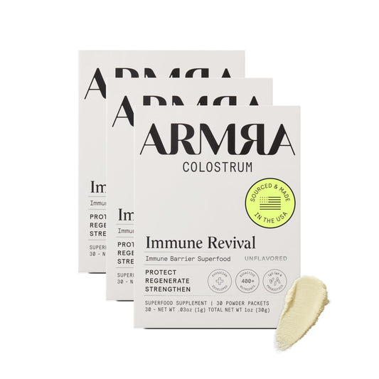 ARMRA Colostrum™ Premium Powder, Grass Fed, Gut Health Bloating Immunity Skin & Hair, Contains 400+ Bioactive Nutrients, Keto, Gluten & Fat Free (Unflavored Bundle | 90 Servings) - NutriGlobal