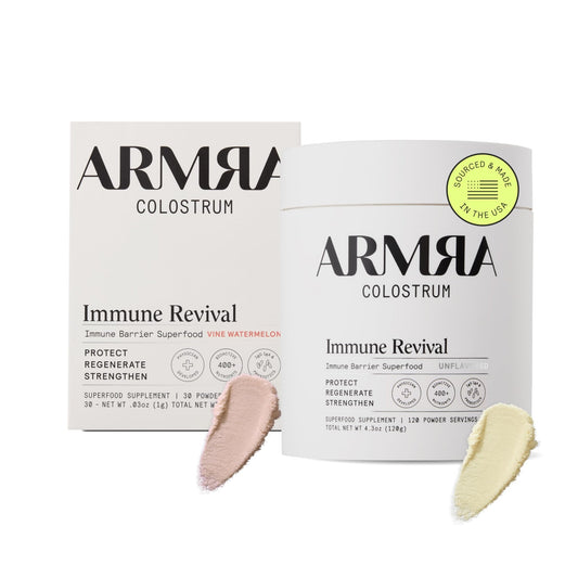 ARMRA Colostrum™ Premium Powder, Grass Fed, Gut Health Bloating Immunity Skin & Hair, Contains 400+ Bioactive Nutrients, Keto, Gluten & Fat Free (Vine Watermelon, Unflavored Bundle | 150 Servings) - NutriGlobal