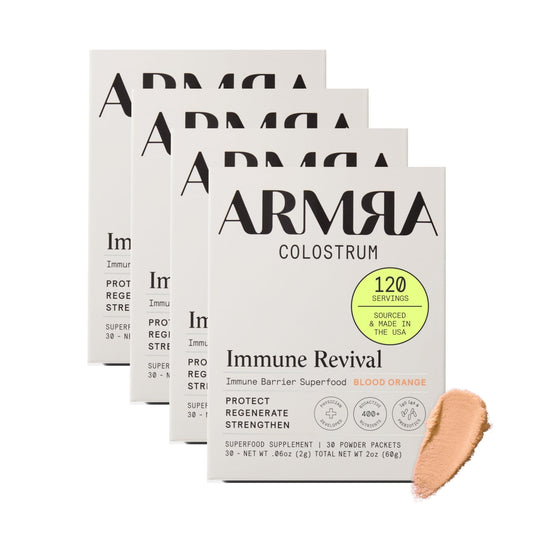 ARMRA Colostrum™ Premium Powder, Grass Fed, Gut Health Bloating Immunity Skin & Hair, Contains 400+ Bioactive Nutrients, Potent Bioavailable, Keto, Gluten & Fat Free (Blood Orange 30｜Blood Orange 60) - NutriGlobal