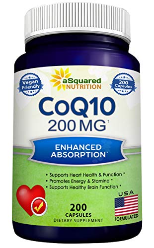 aSquared Nutrition CoQ10 (200 Capsules and 200mg) - High Absorption Vegan CO Q-10 - NutriGlobal