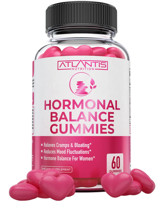 Atlantis Nutrition Hormonal Balance for Women & PMS Relief Gummies - Alleviates Cramps, Bloating, Mood Swings, Hot Flashes & Night Sweats - Cranberry, Dong Quai & Chasteberry Menstrual Cramp Relief - NutriGlobal