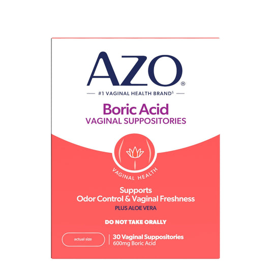 AZO® Boric Acid Vaginal Suppositories for Women, Helps Support Odor Control with Clinically Studied Boric Acid, Non-GMO, 30 Count - NutriGlobal