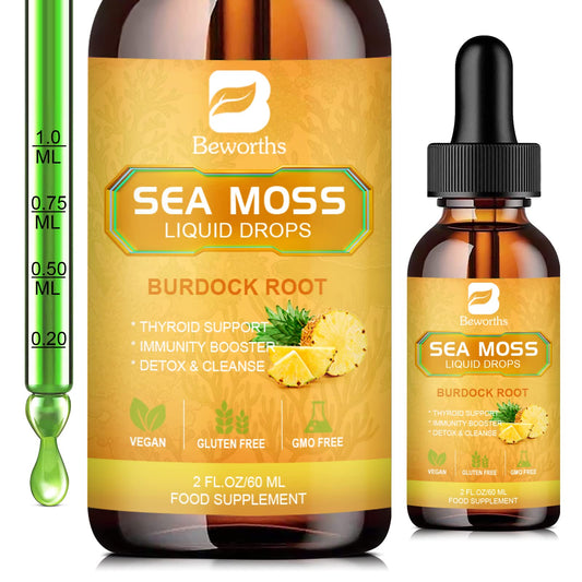 B BEWORTHS Sea Moss Liquid Drops - Organic Irish Sea Moss Gel with Burdock Root - NutriGlobal