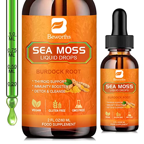 B BEWORTHS Sea Moss Liquid Drops - Organic Irish Sea Moss Raw Gel with Burdock Root - NutriGlobal