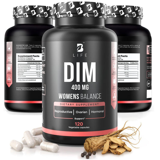 B Life Company DIM Supplement 400 mg with Myo & D-Chiro Inositol, Dong Quai – Hormone Balance for Women – Fertility Supplements – Inositol Supplement - 120 Caps - NutriGlobal