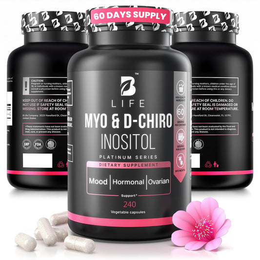 B Life Company Myo-Inositol & D-Chiro Inositol 40:1 for Women | I Inositol Supplement for Women | Hormone Balance, Fertility & Cycle | Vitamin B8, Insulin & Flo Ovarian Support | 240 Caps - NutriGlobal
