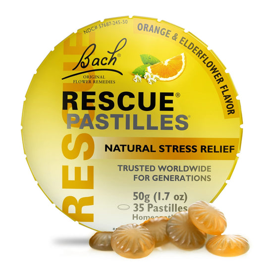 Bach RESCUE PASTILLES, Orange and Elderflower Flavor, Natural Stress - NutriGlobal