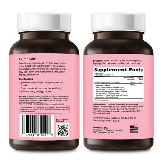 BB Company CalmAgain for Menopause Anxiousness, Mood Balance for Women | Stay Calm, Lower Cortisol, Fewer Mood Swings | Siberian Rhubarb - NutriGlobal