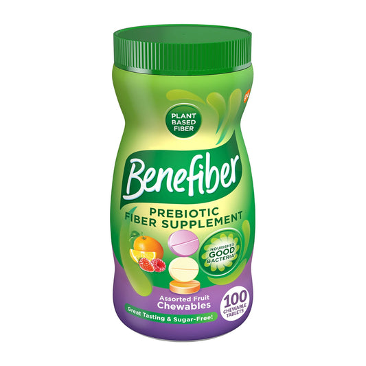 Benefiber Chewable Prebiotic Fiber Supplement Tablets for Digestive Health, Assorted Fruit Flavors - NutriGlobal