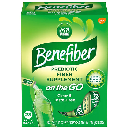 Benefiber On The Go Prebiotic Fiber Supplement Powder for Digestive Health, Daily Fiber, Unflavored - 28 Sticks (3.92 Ounces) - NutriGlobal