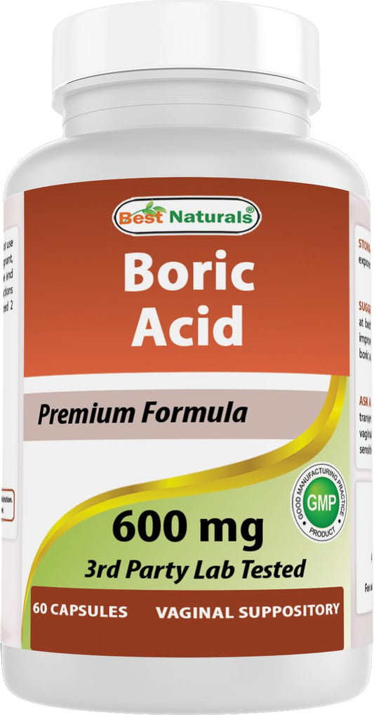 Best Naturals Boric Acid Vaginal Suppositories - Made in USA - USP Medical Grade Fine Powder, Easy Dissolve, Third Party Tested - 60 Count - NutriGlobal