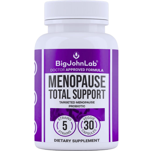 BIGJOHNLAB® - Menopause Total Support – Advanced Probiotic Formula with 5 Strains & 15 Billion CFU, Resveratrol, Black Cohosh, Acacia Fiber, Non-GMO & 100% Vegetarian - NutriGlobal