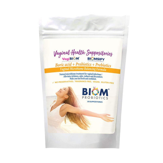 Biom Probiotics Prebiotics Boric acid Suppositories . Feminine Health Probiotic for Infections & pH Essentials VEGAN,PARABEN-FREE (10) - NutriGlobal