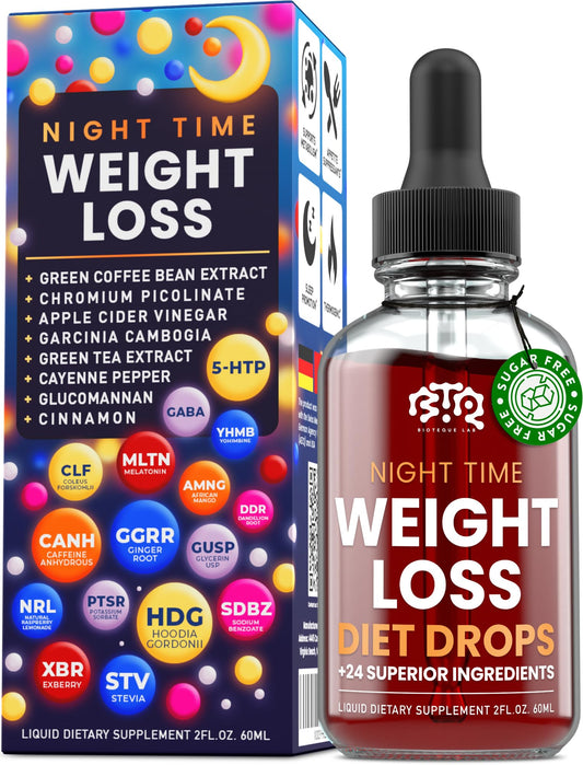 BIOTEQUELAB Night Time Weight Loss Diet Drops - Appetite Control, Fat - NutriGlobal