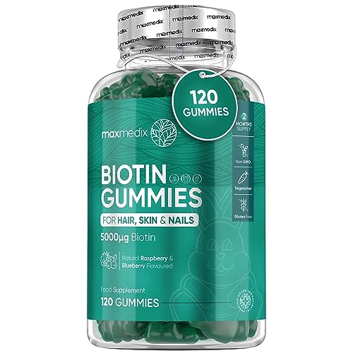 Biotin Gummies 5000mcg - with Vitamin A, B, C, D, E & Selenium – 120 Hair Nails and Skin - NutriGlobal