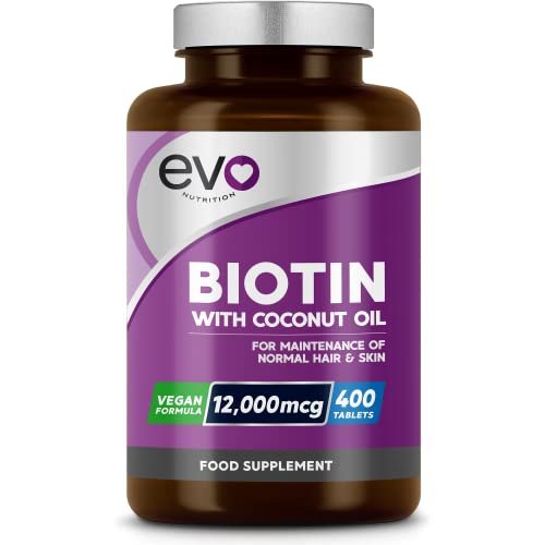 Biotin Hair Growth Supplement 12,000mcg with Coconut Oil | 400 High Strength Tablets - NutriGlobal