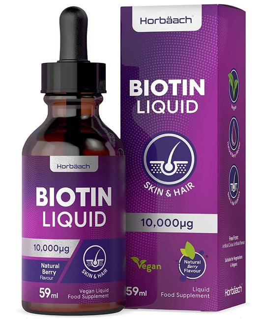 Biotin Liquid Drops for Hair & Skin Support | 10000 mcg Supplement | 59 ml Vitamin B7 - NutriGlobal