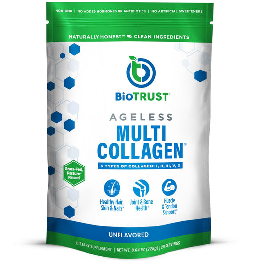 BioTrust Ageless Multi Collagen Peptides Powder - 5 Types (I, II, III, V, X) - Unflavored Collagen Powder for Women & Men - Hydrolyzed Protein - NutriGlobal