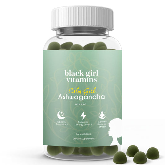 Black Girl Vitamins Calm Girl Ashwagandha + Zinc Gummies Stress Support, Promotes Relaxation & Mental Clarity, Supports Sleep & Immune Health - NutriGlobal
