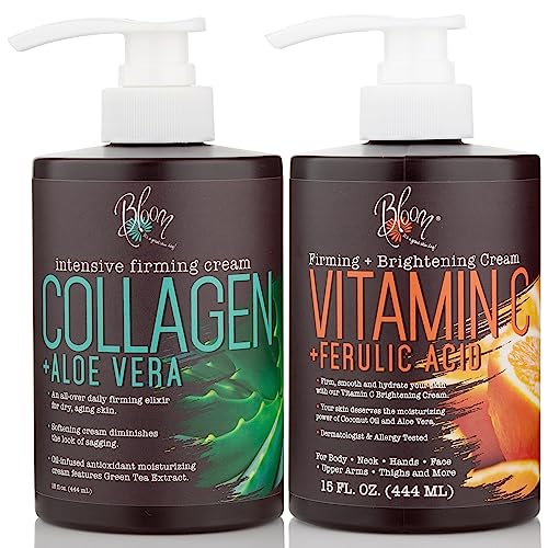BLOOM Vitamin C Cream + Collagen Cream Body Lotion & Face Moisturizer 2PC Skincare - NutriGlobal