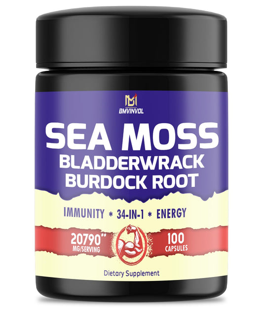 BMVINVOL 100 Capsules - Sea Moss Capsules 20790mg with Bladderwrack, Burdock - NutriGlobal
