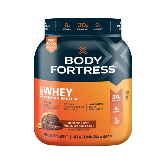 Body Fortress 100% Whey, Premium Protein Powder, Chocolate Peanut Butter, 1.78lbs - NutriGlobal