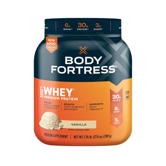 Body Fortress 100% Whey, Premium Protein Powder, Vanilla, 1.74lbs (Packaging May Vary) - NutriGlobal