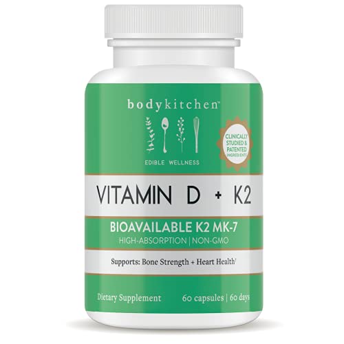 Body Kitchen Vegan Plant-Based Vitamin D3 + K2 (MK7) Supplement, Bone and Heart - NutriGlobal