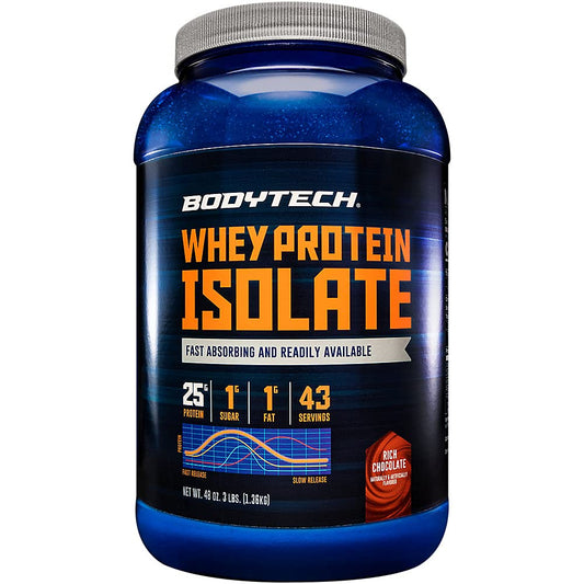 BODYTECH Whey Protein Isolate Powder - Rich Chocolate (3 lbs./43 Servings) - NutriGlobal