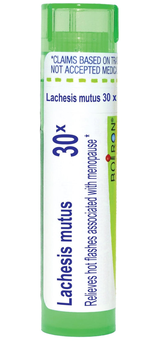 Boiron Lachesis Mutus 30X for Hot Flashes from Menopause - 80 Pellets - NutriGlobal