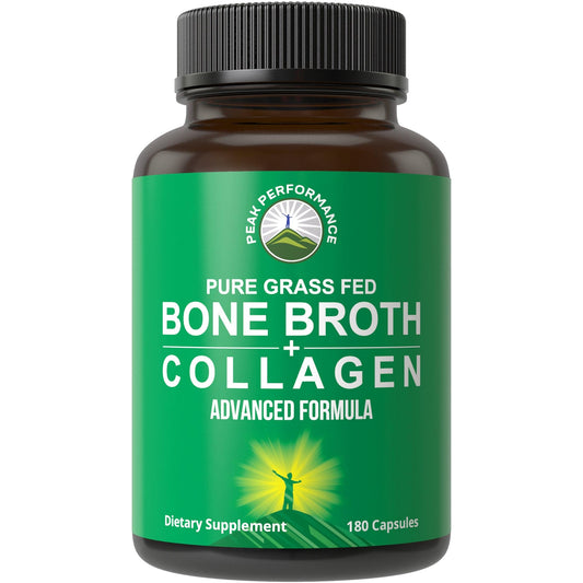 Bone Broth Collagen Capsules. 180 Pills of Grass Fed Bone Broth Collagen Protein Peptides. Contains All 3 Types 1, 2, and 3. Pure Pasture Raised Paleo Friendly Tablets for Women and Men - NutriGlobal