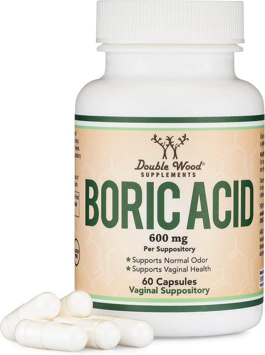 Boric Acid Suppositories 60 Count, Supports Women Health (Easy Dissolve, Third Party Tested) by Double Wood - NutriGlobal
