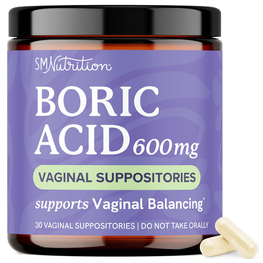 Boric Acid Suppositories for Women 600mg | pH Balance, Vaginal Odor & Itching | Feminine Hygiene & Intimate Health Support | Boric Acid for Women Vaginal Suppositories | Unscented, Vegan | 30 Ct - NutriGlobal