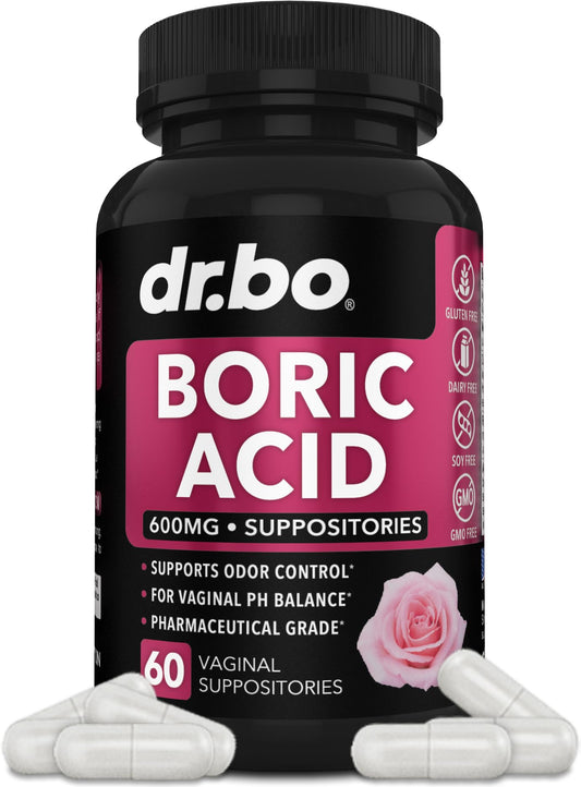 Boric Acid Suppositories for Women - 600mg Vaginal Suppositories Boric Acid for Women - Vagina Suppository Vaginal Odor Smell PH Feminine Vag Womens pH Balance Pills & Vagina Health - 60 Suppositories - NutriGlobal