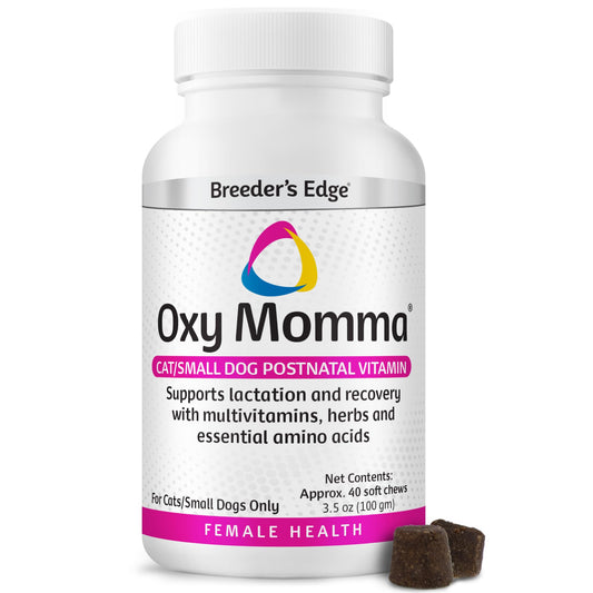 Breeder's Edge Oxy Momma Soft Chews, Postnatal Vitamin Supplement for Lactating Dogs and Cats, Supports Recovery, Hormones, and Next Pregnancy - for Small Dogs & Cats, 40ct Soft Chews - NutriGlobal