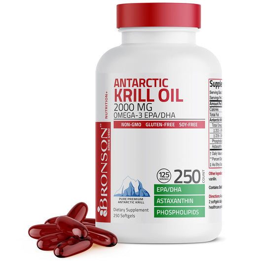 Bronson Antarctic Krill Oil 2000 mg with Omega-3s EPA, DHA, Astaxanthin and Phospholipi - NutriGlobal