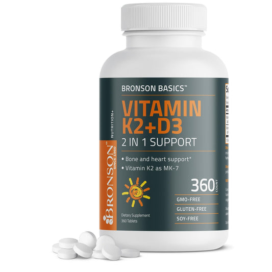 Bronson Basics Vitamin K2 D3 (MK7) Supplement Non-GMO Formula 5000IU (125 mcg) - NutriGlobal