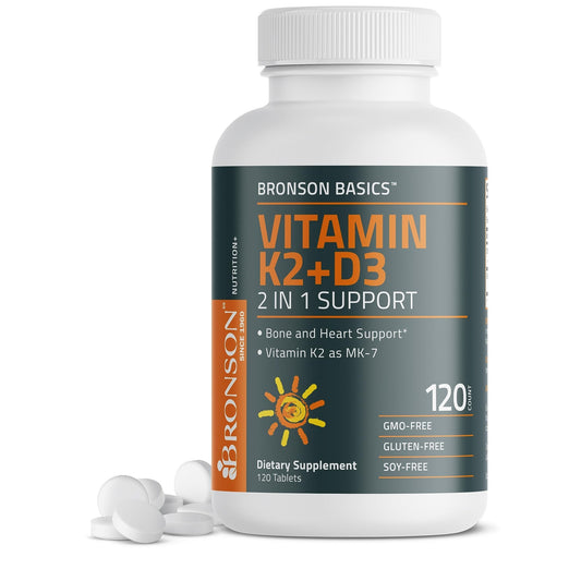 Bronson Basics Vitamin K2 D3 (MK7) Supplement Non-GMO Formula 5000IU (125 mcg) - NutriGlobal