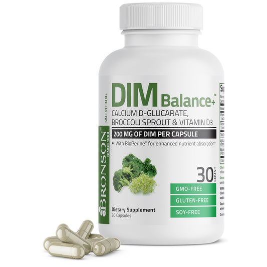 Bronson DIM Balance+ Calcium D-Glucarate, Broccoli Sprouts and Vitamin D3 200 MG of DIM per Capsule Supports Estrogen Metabolism and Balanced Hormone Levels Non-GMO, 30 Vegetarian Capsules - NutriGlobal