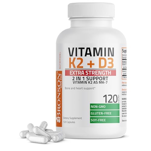 Bronson Vitamin K2 (MK7) with D3 Extra Strength Supplement Bone and Heart Health Non - NutriGlobal