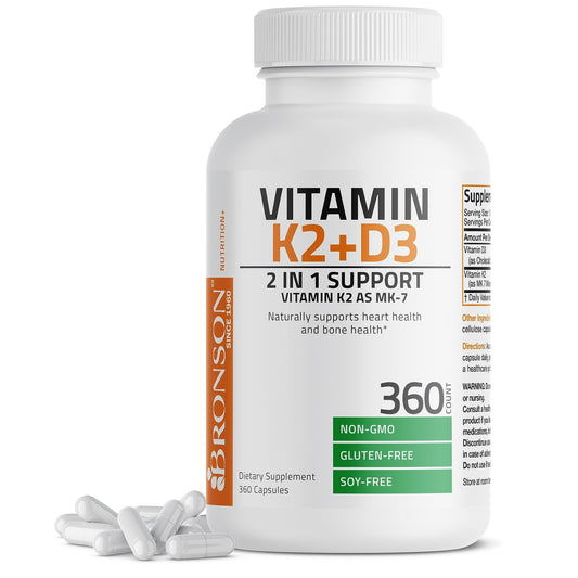 Bronson Vitamin K2 (MK7) with D3 Supplement Non-GMO Formula 5000 IU Vitamin D3 - NutriGlobal